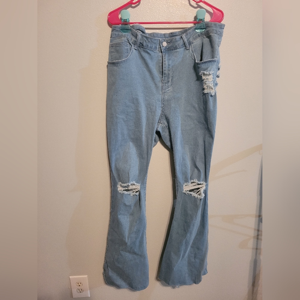 Distressed bell bottom jeans